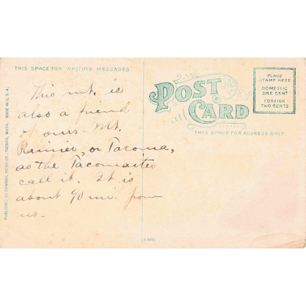 1909 Mount Rainier Paradise Valley Washington Antique Postcard AH Barnes VG - Picture 2 of 2